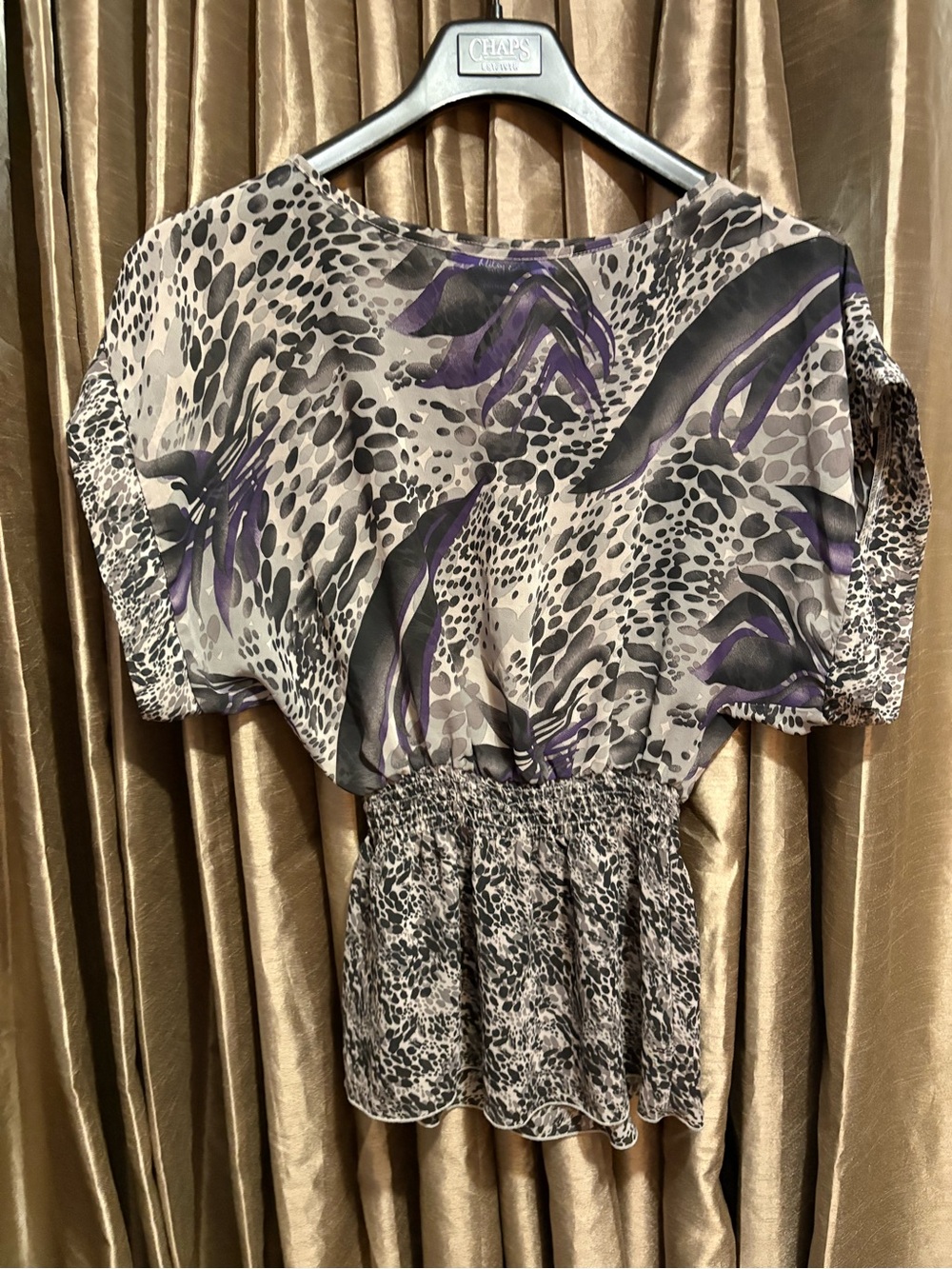Miley Cyrus & Max Azria Gray and Purple Sheer Printed Top #1968
